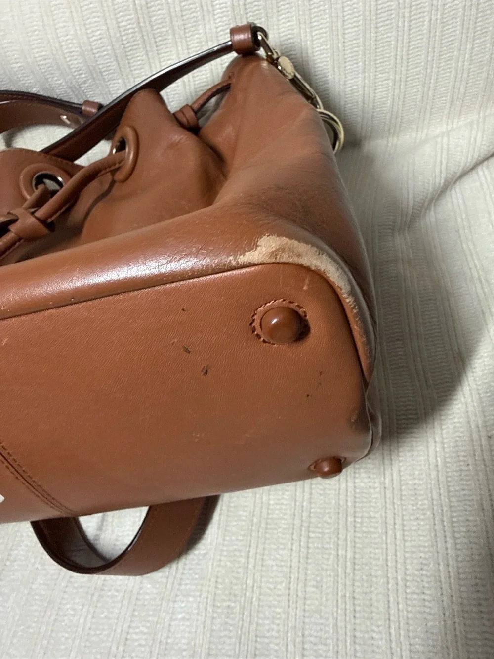 Cole Haan Leather Bucket Bag Grand Series (British Tan Color) Grand Series
